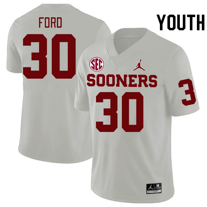 Youth #30 Trace Ford Oklahoma Sooners 2024 SEC Conference College Football Jerseys-White